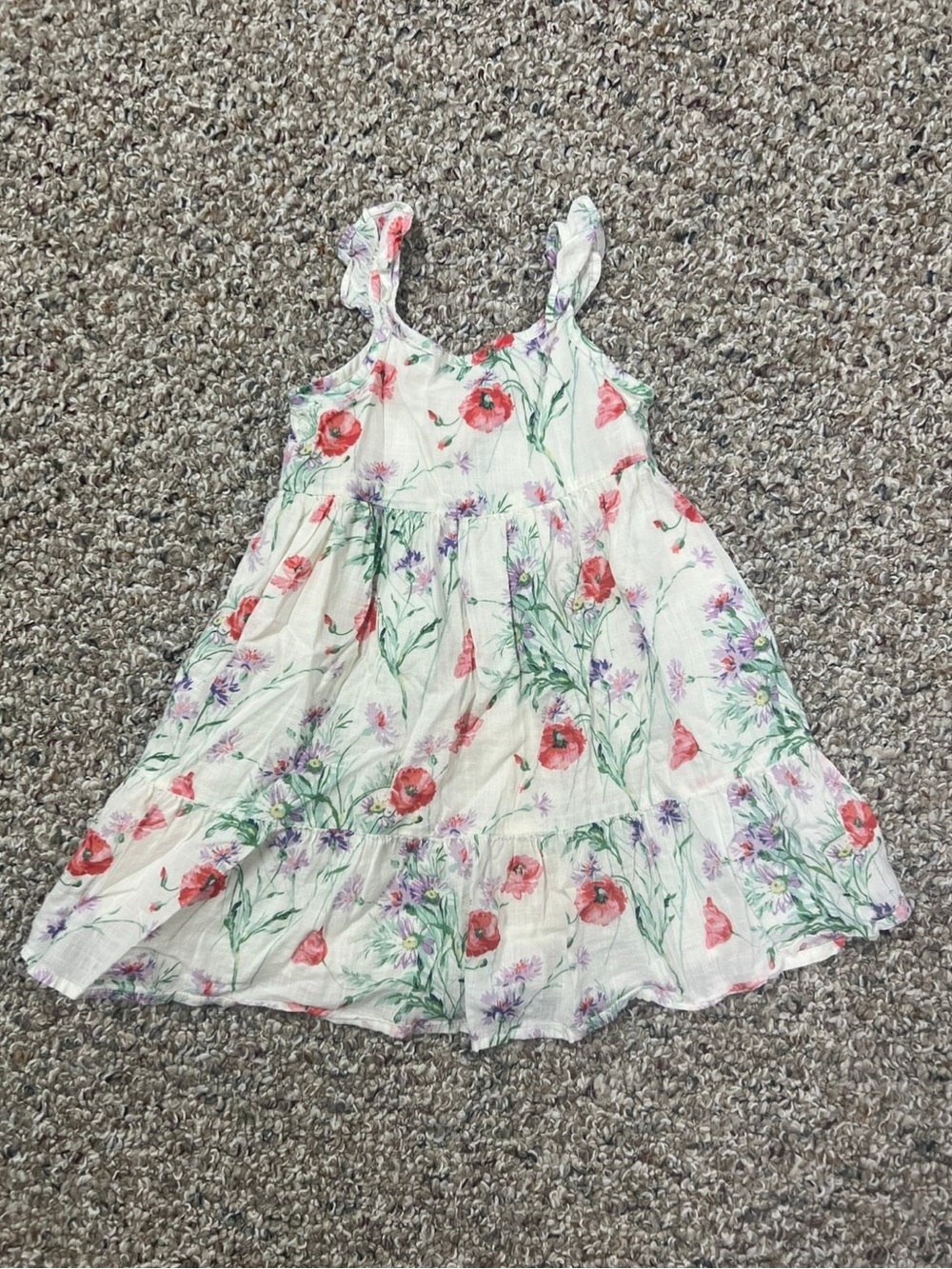 GAP White Floral Ruffle-Strap Sundress with Pink & Purple Blooms
